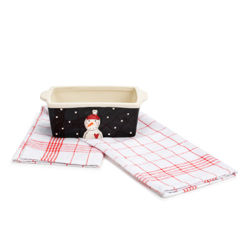 Mini Loaf Pan with Towel Set - Evening Snowman slide 