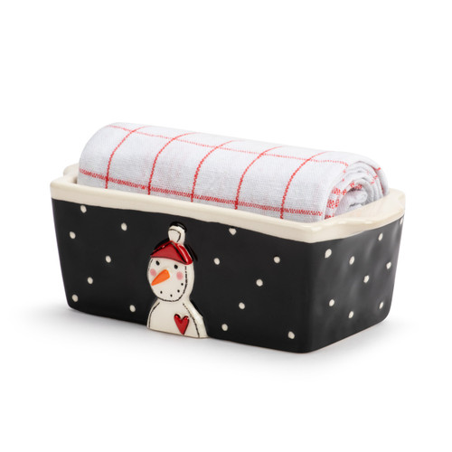 Mini Loaf Pan with Towel Set - Evening Snowman slide 