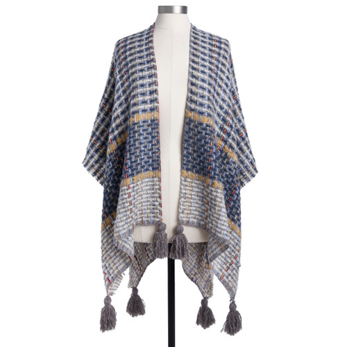 Woven Textured Kimono - Navy slide 
