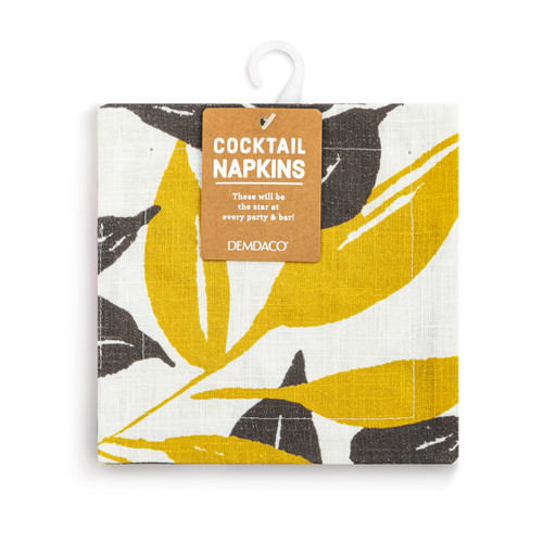 Gold Grey Leaves Fabric Cocktail Napkin slide 