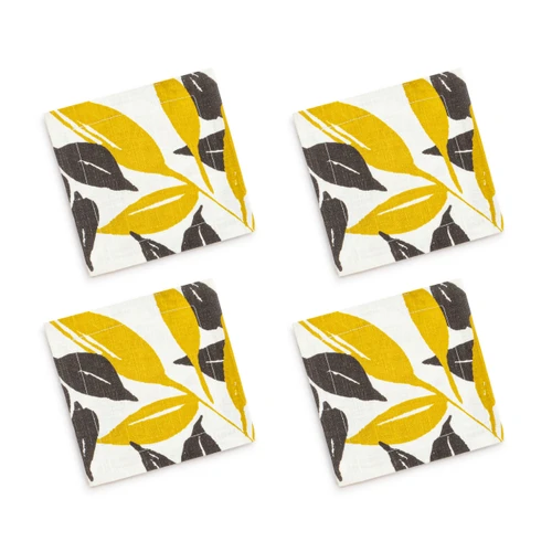 Gold Grey Leaves Fabric Cocktail Napkin slide 