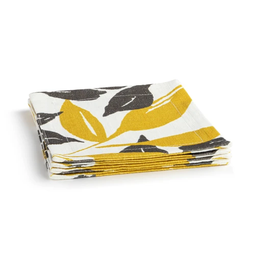 Gold Grey Leaves Fabric Cocktail Napkin slide 