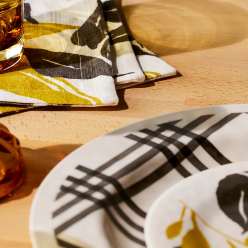 Gold Grey Leaves Fabric Cocktail Napkin slide 