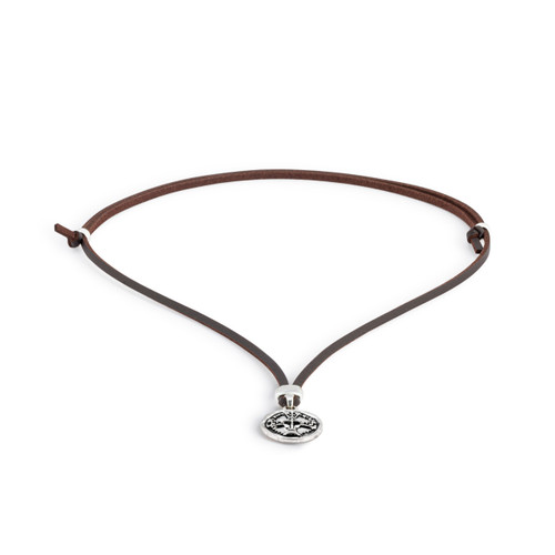 Men's Cross Necklace - Brown Leather slide 