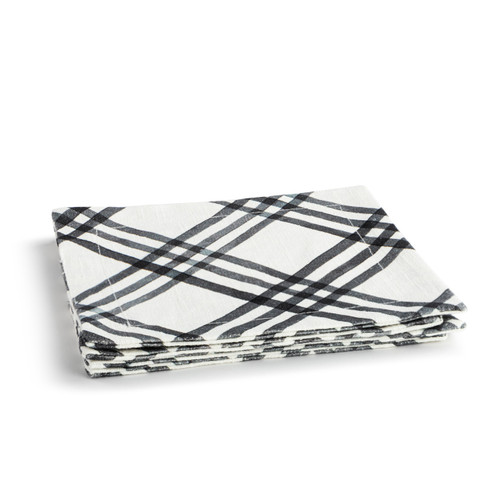 Black Plaid Fabric Cocktail Napkin slide 