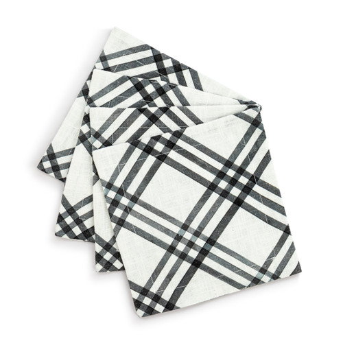 Black Plaid Fabric Cocktail Napkin slide 