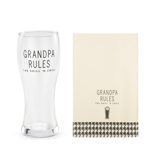 Grandpa Rules Pilsner Glass & Towel Set slide 