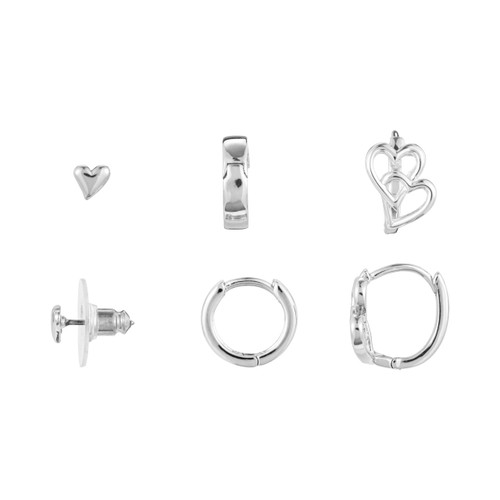 Dainty Double Heart Earrings Set of 3 - Silver slide 