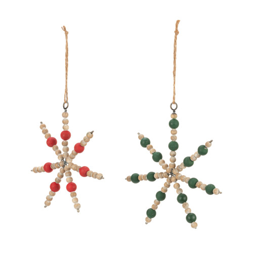 Wood Bead Snowflake Ornaments - 2 Assorted slide 
