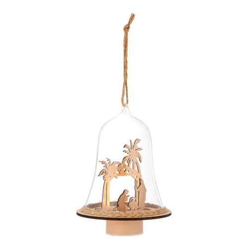 Lit Wood Nativity Cloche Ornament slide 