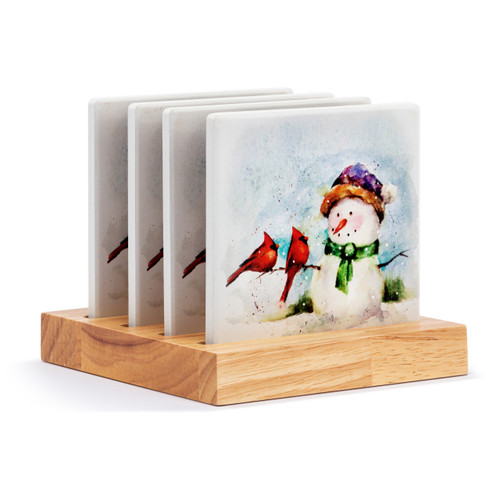 Snowman and Cardinals Coasters - Set of 4 slide 