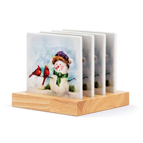 Snowman and Cardinals Coasters - Set of 4 slide 