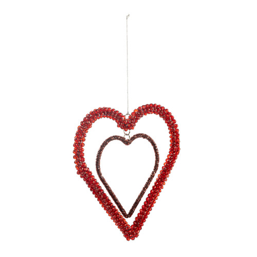 Red Beaded Double Heart Ornament slide 