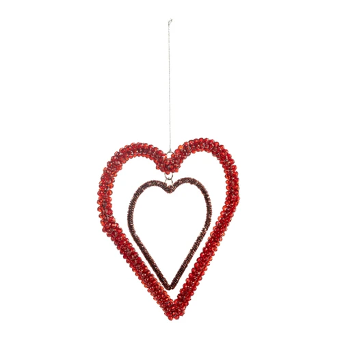 Red Beaded Double Heart Ornament slide 