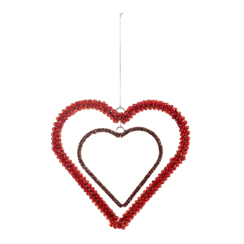 Red Beaded Double Heart Ornament slide 