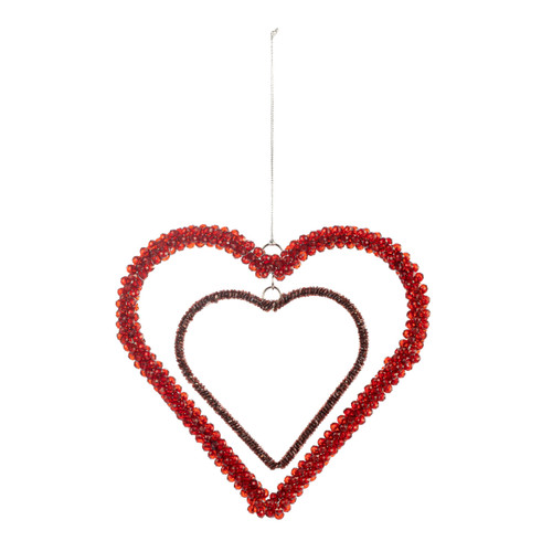 Red Beaded Double Heart Ornament slide 