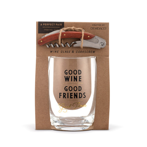Good Friends Wine Glass & Corkscrew Set slide 