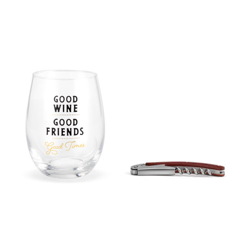 Good Friends Wine Glass & Corkscrew Set slide 
