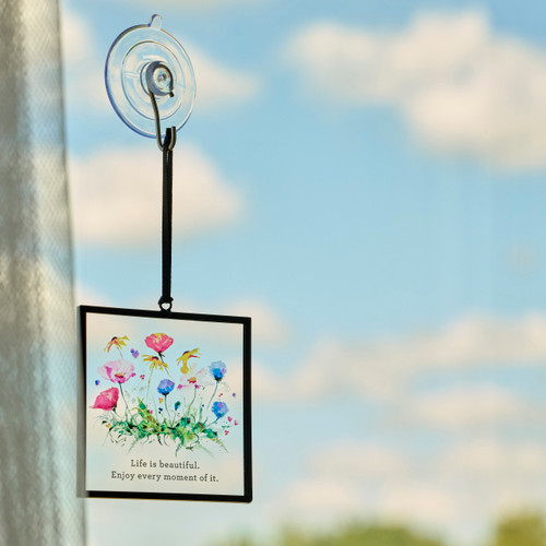 Dean Crouser Life is Beautiful Wildflowers Suncatcher 3" x 3" slide 