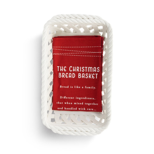Gather 'Round Holiday Ceramic Bread Basket With Red Tea Towel slide 
