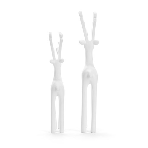 Large White Resin Reindeer Figures - Set of 2 slide