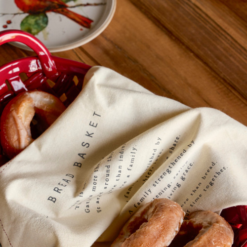 Red Ceramic Bread Basket with Towel slide 