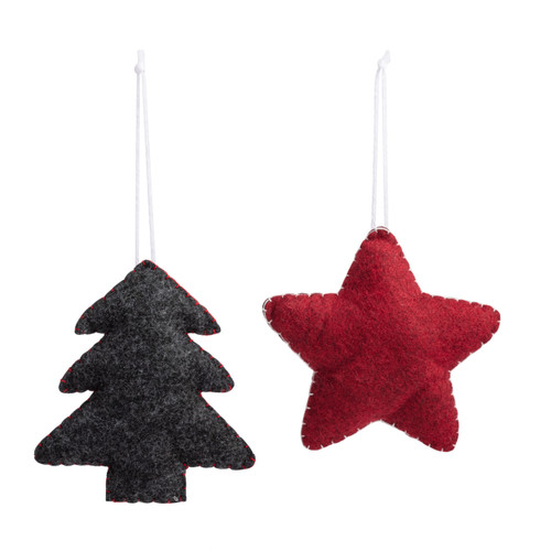 Felt Red Black Stitched Ornaments - Set of 2 slide 
