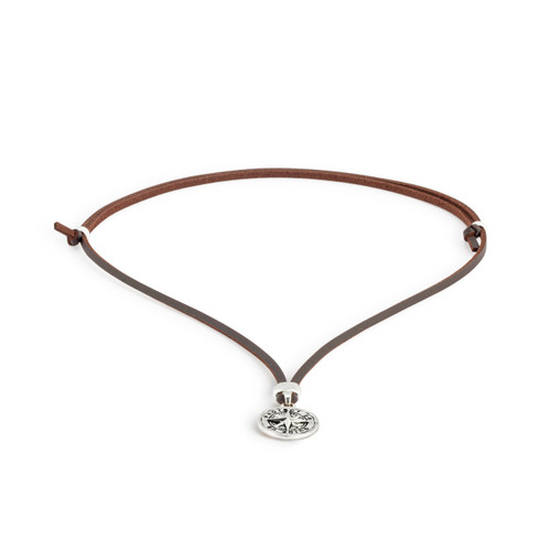 Men's Compass Necklace - Brown Leather slide 