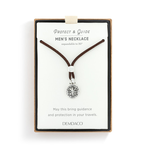Men's Compass Necklace - Brown Leather slide 