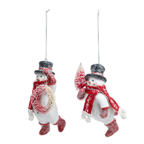 Sparkly Snowmen Ornaments with Bottle Brush - 2 Assorted slide 