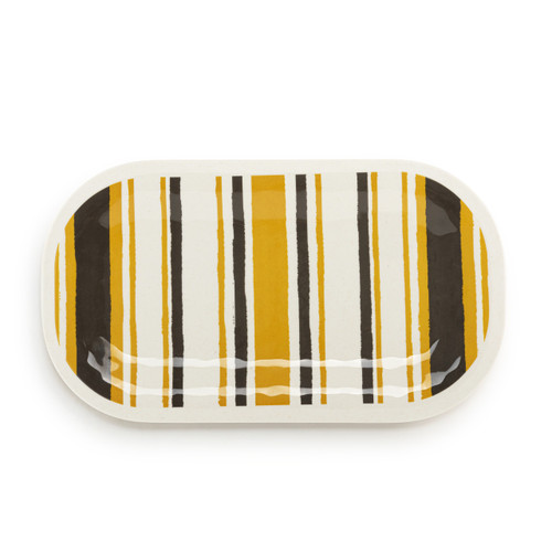 GoldGreyStripe Med Melamine Rect Platter slide 