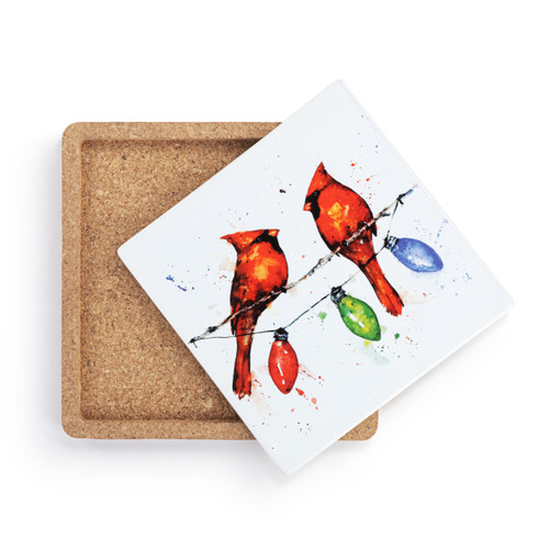Cardinals on Lightstring Cork Base Trivet slide 