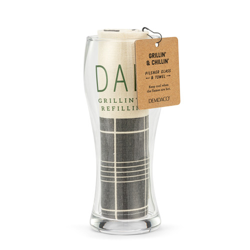 Dad Grillin' Pilsner Glass & Towel Set slide 