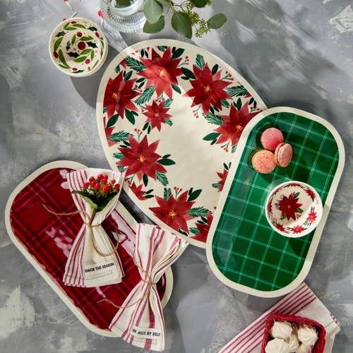 Red Plaid Medium Melamine Rectangular Platter slide 