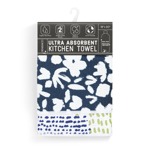 Navy Floral Absorbent Reversible Towel - 18x30in slide 