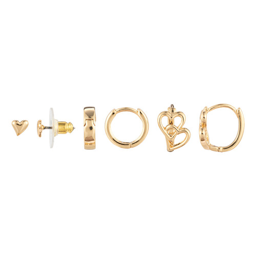 Dainty Double Heart Earrings Set of 3 - Gold slide
