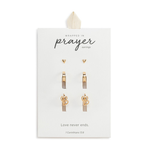 Dainty Double Heart Earrings Set of 3 - Gold slide 