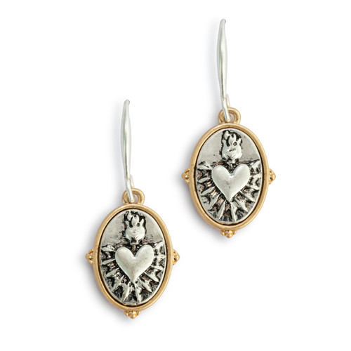 Sacred Heart Earrings - Silver slide 