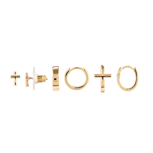 Dainty Cross Earrings Set of 3 - Gold slide 