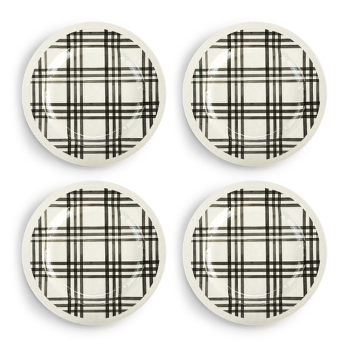 Black Plaid Melamine Dinner Plate S/4 slide 