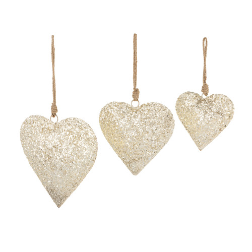 Large Glitter Heart Ornaments - Set of 3 slide 