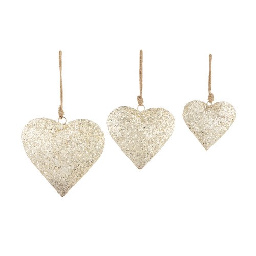 Large Glitter Heart Ornaments - Set of 3 slide 