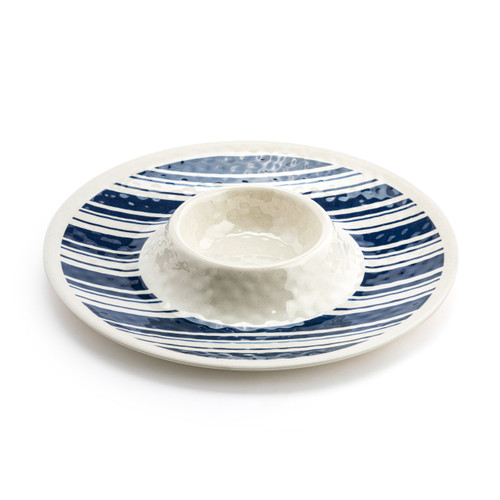 Indigo Stripe Melamine Chip & Dip Server slide 
