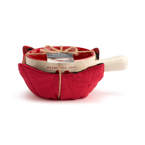 Warm Heart Ivory Stoneware Warms the Soul Soup Crock & Bowl Cozy slide 