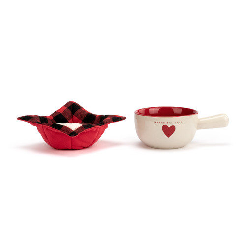 Warm Heart Ivory Stoneware Warms the Soul Soup Crock & Bowl Cozy slide 