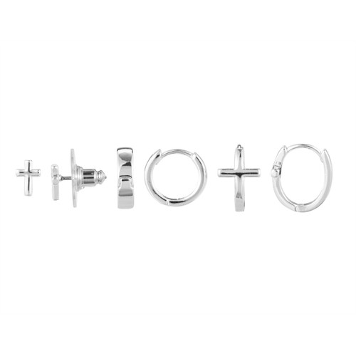 Dainty Cross Earrings Set of 3 - Silver slide 