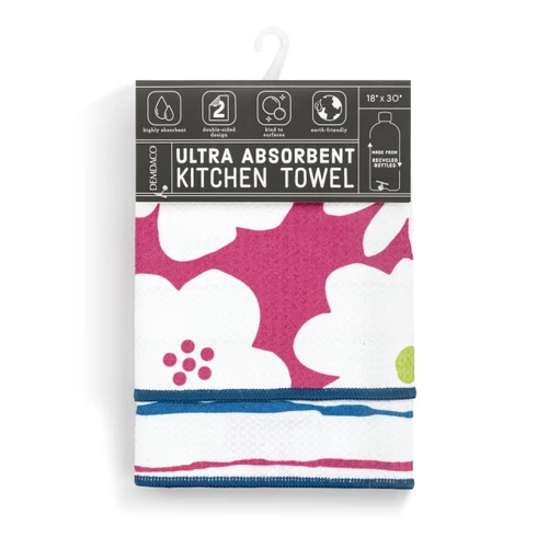 Fuchsia Floral Absorbent Reversible Towel - 18x30in slide 