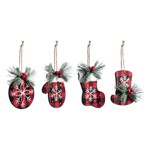 Buffalo Plaid Fabric Ornaments w Holly - 4 Asst slide 