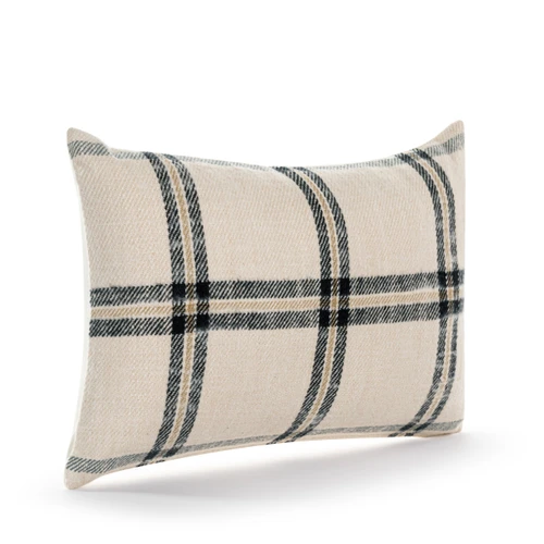 Cream Plaid Lumbar Pillow 18x12" slide 