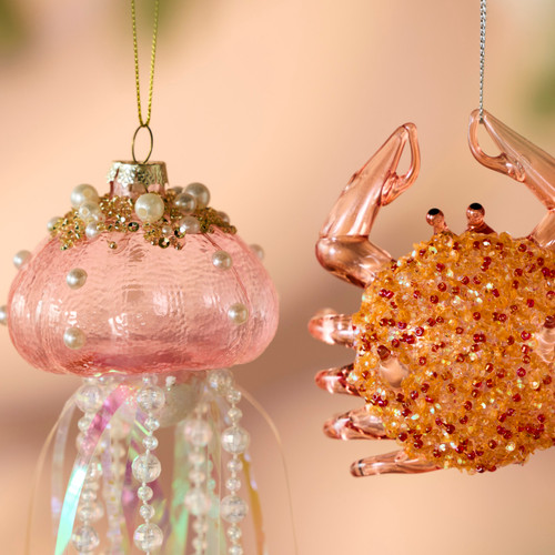 Pink and Blue Jelly Fish Iridescent Pearl Tinsel Ornaments 2 Assorted - 3x12in slide 